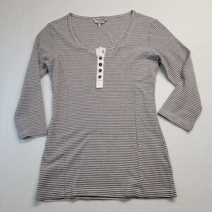 BKE Women's Size S Striped 3/4 length Sleeve Lightweight Top‎ Shirt Gray White